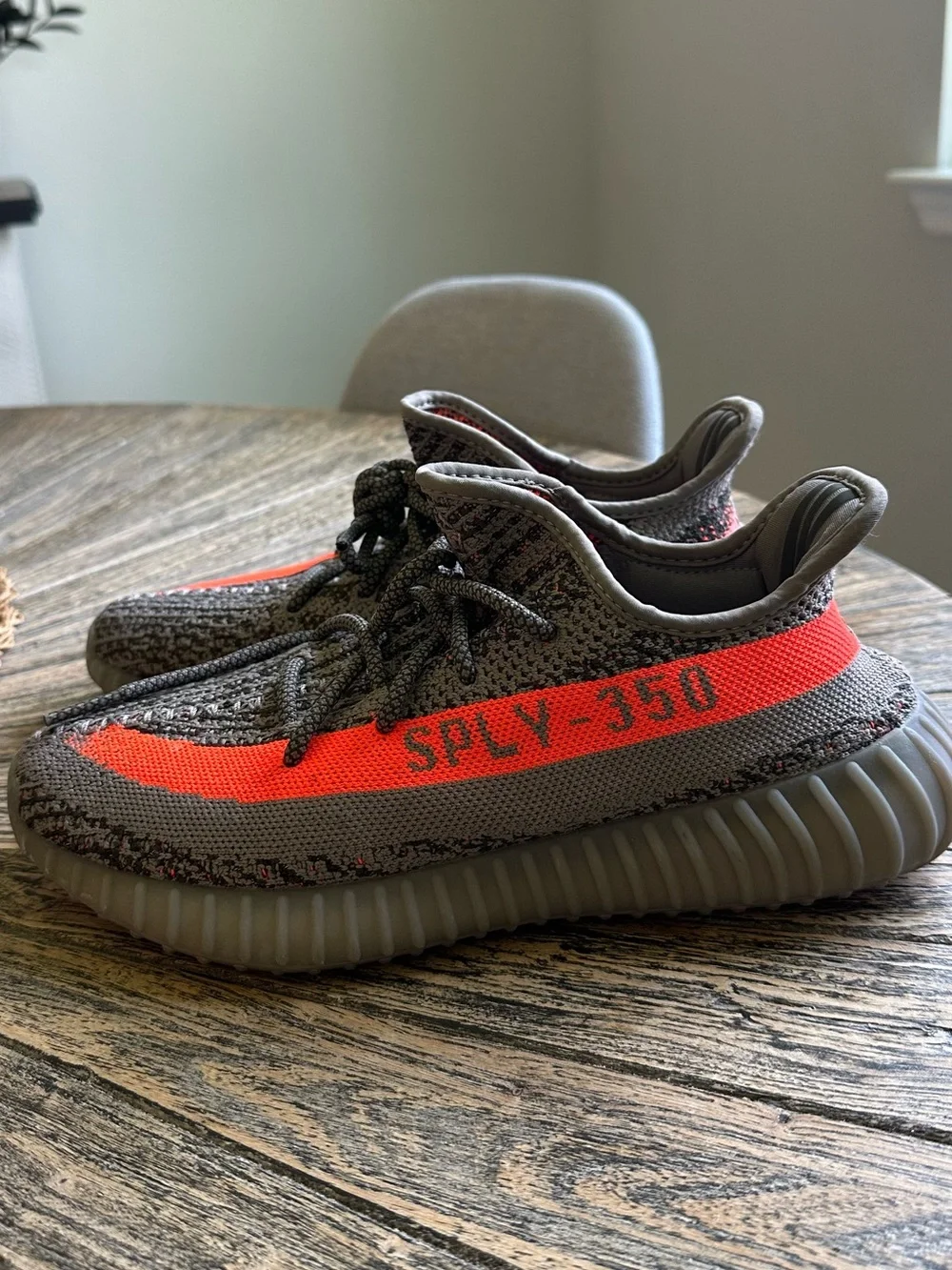 Yeezy Low-Top Sneaker in Gray with Orange Accent